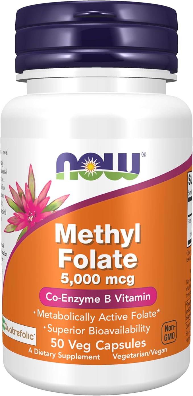 NOW Foods Supplements, Methyl Folate 5000 mcg, Superior Bioavailability, 50 Veg Capsules