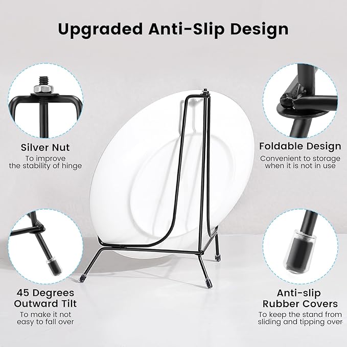 6 Pack Upgraded Plate Display Stands, 8 Inch Anti-Slip Iron Photo Holder Stands Book Display Stands, Compatible 8 to 12 Inch Decorative Plates, Picture Frames and Artworks