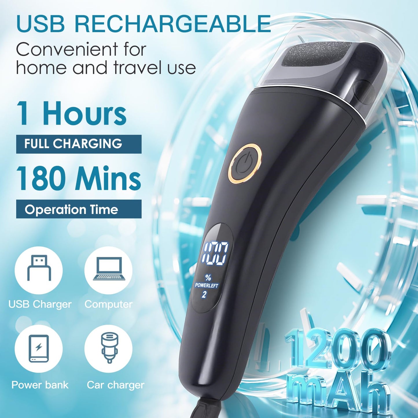 Electric Foot File Callus Remover for Feet - 6pcs Larger Grinding Head&3Speed, Pedicure Kit Foot Scrubber Deadskin Callus Remove