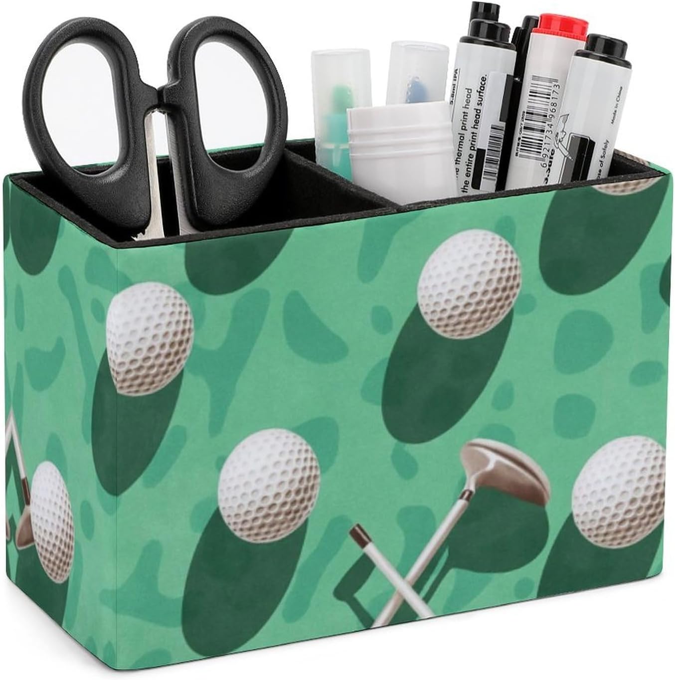 Golf Balls Pattern Lether Pen Holder for Desk Makeup Brush Holder Office Organizer Desk Accessory for School Office