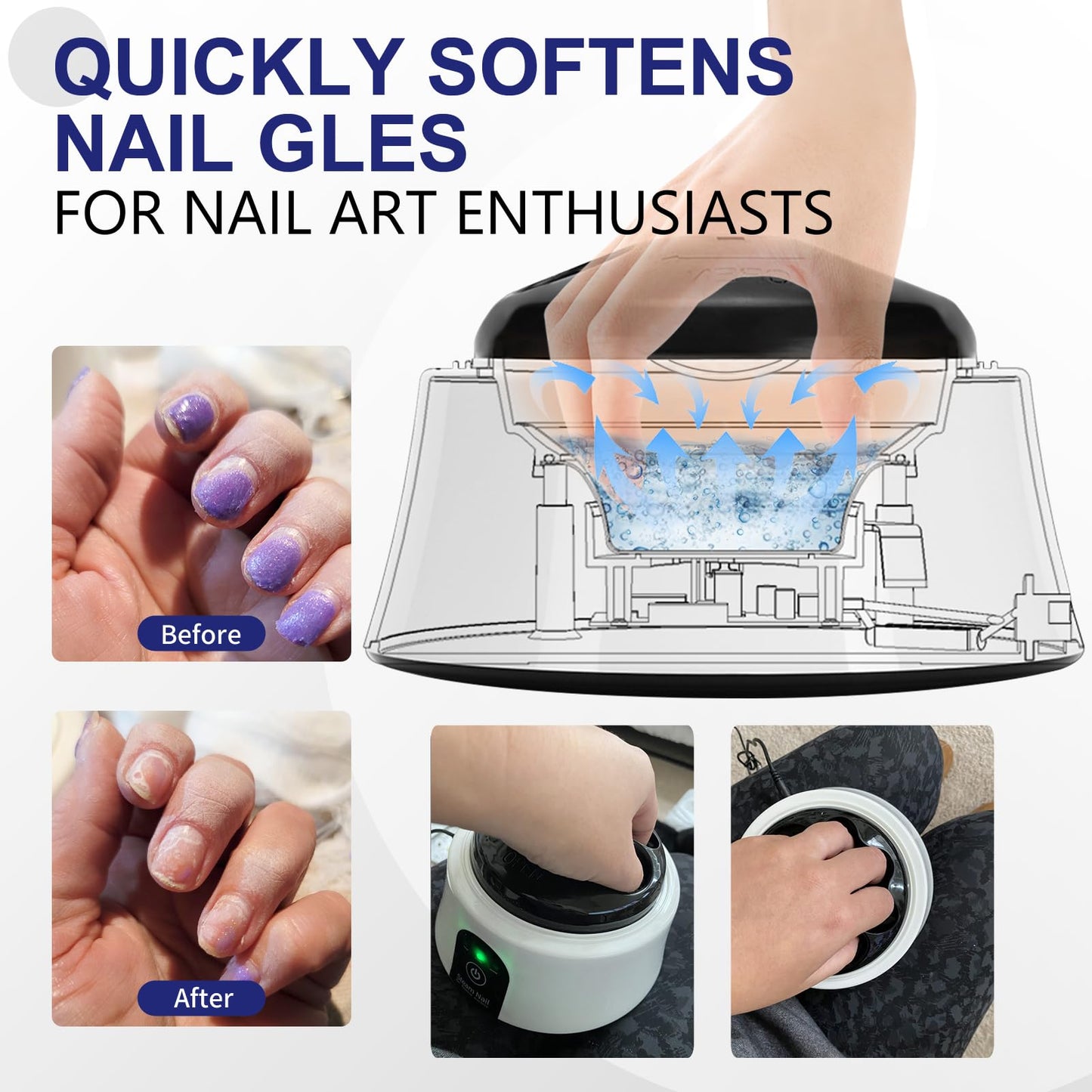 Nail Soaking Bowl, Electric Soak off Bowl Manicure Soaker Nail Polish Remover Machine for Acrylic Nails Dip Gel with Color Cutic