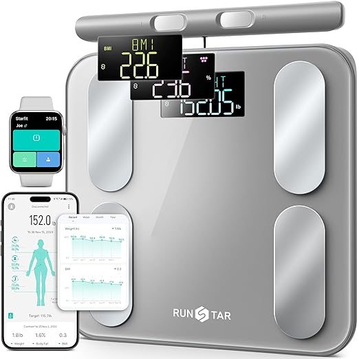 RunStar Digital Bathroom Scale for Body Weight, Body Fat, BMI 28 Measurements, Innovative 8-Electrode Smart Scales FSA&HSA...