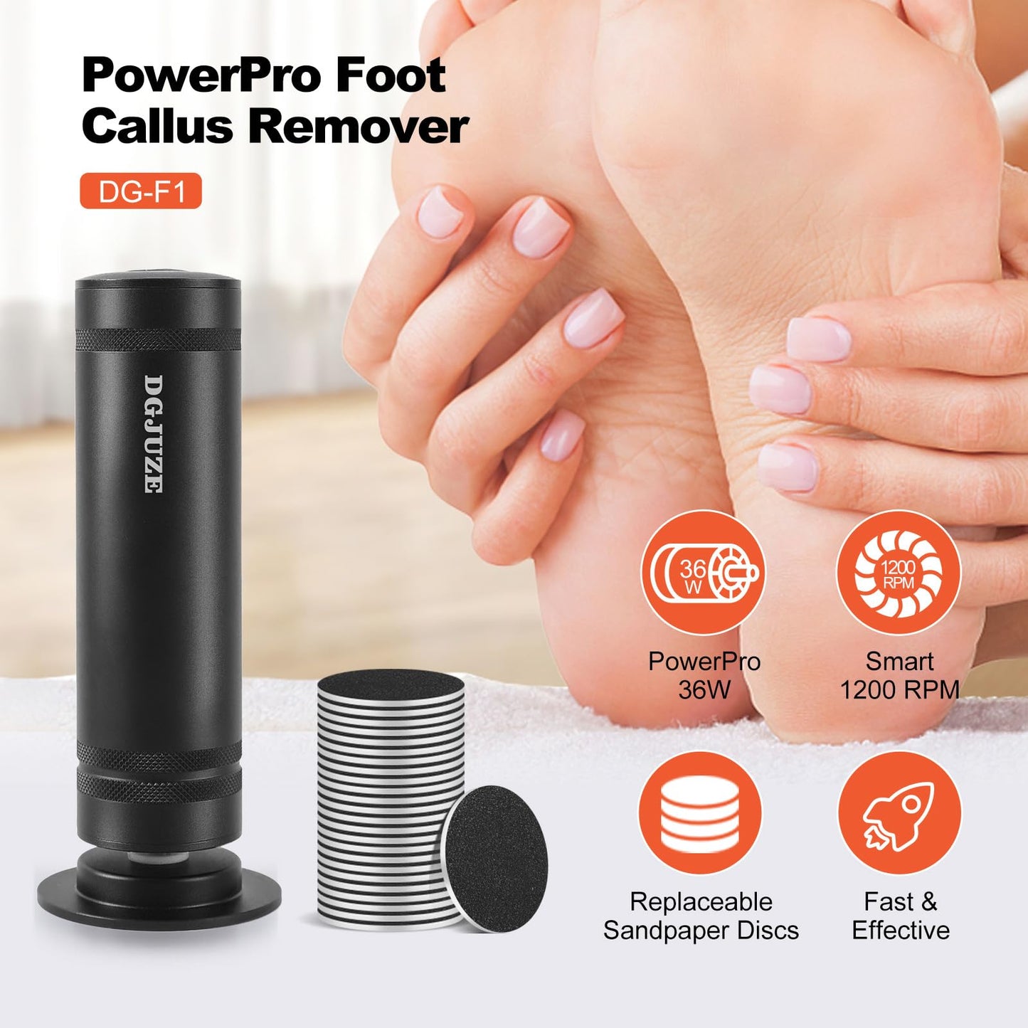 DGJUZE PowerPro Electric Foot Callus Remover,36W Professional 1200rpm Heavy Duty Metal Grinder for Dead Skin Automatic Foot Sand