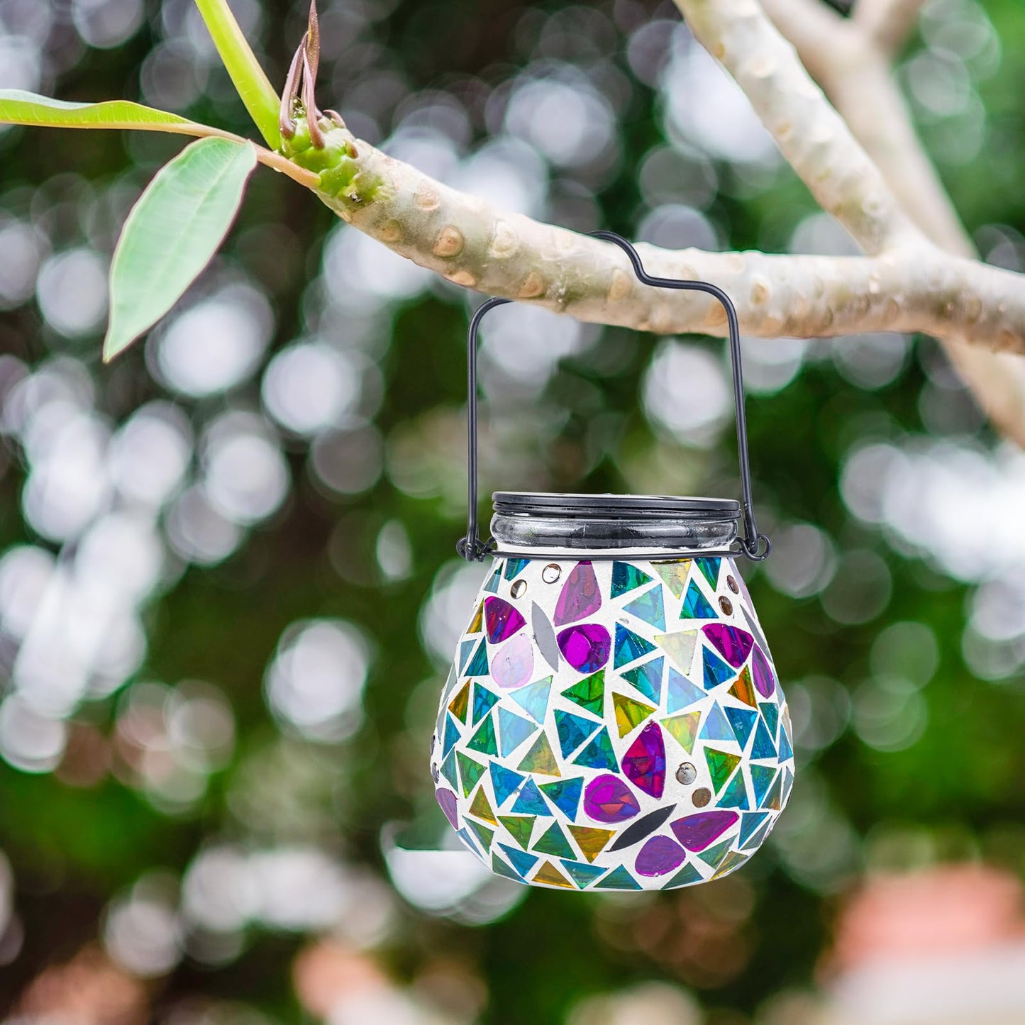 Afirst Mosaic Solar Lantern - Glass Hanging Lights, Butterfly, Waterproof, Outdoor Decoration, 1 Pack, Model US-4241720A