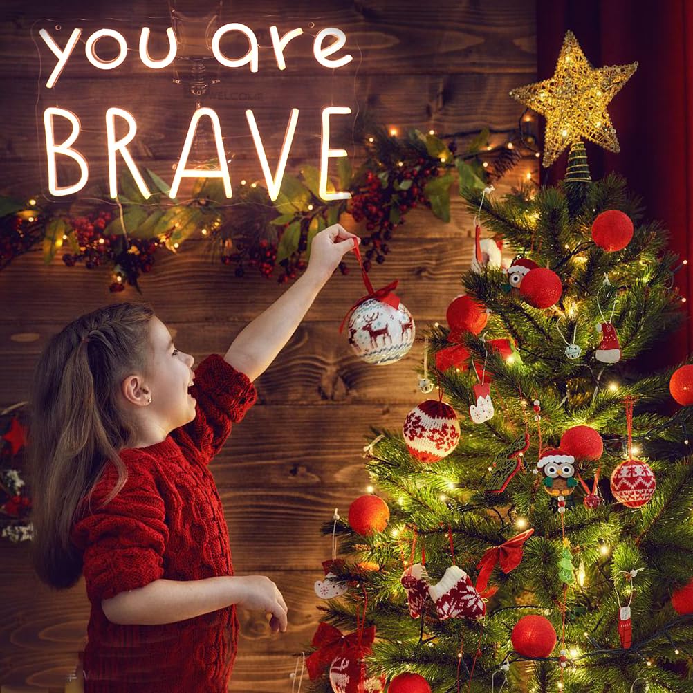 You Are Brave Neon Sign  Decorative Neon Lights For KidS Room Play Room Wall Decor Neon Light Sign  Christmas Birthday KidS Gift Thanksgiving Gift(Warm White)