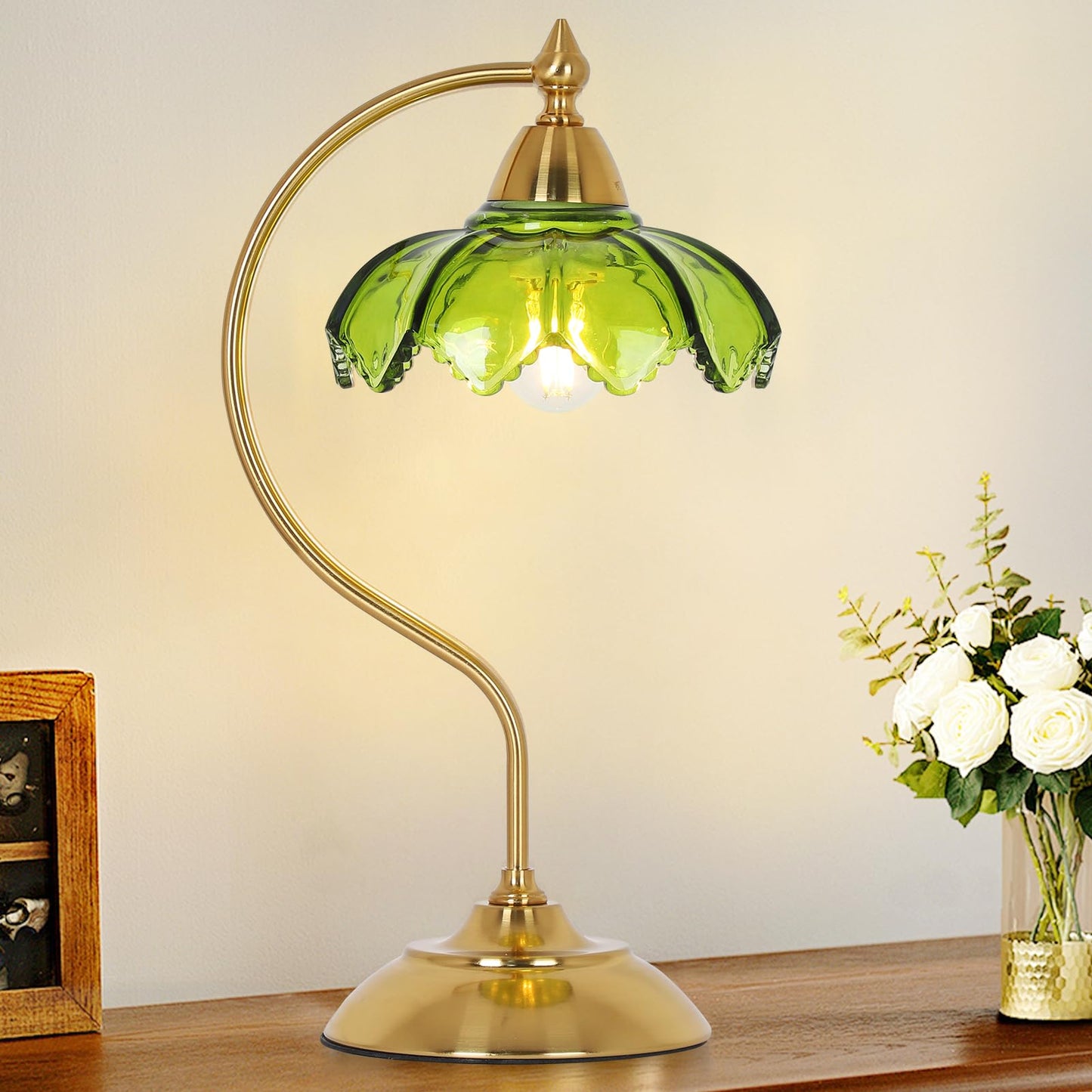 Artmooy Table Lamp, Gooseneck Design, Mid Century Modern, Amber Glass, Model 250307B1, Ideal for Living Room, Bedroom, Home Office