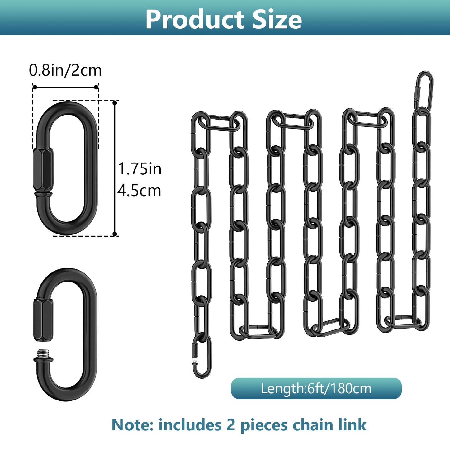 garini 6 Feet Industrial Black Light Fixture Chain, Adjustable Metal Pendant Chandelier Chain Extension with Detachable Link, 3 Pack
