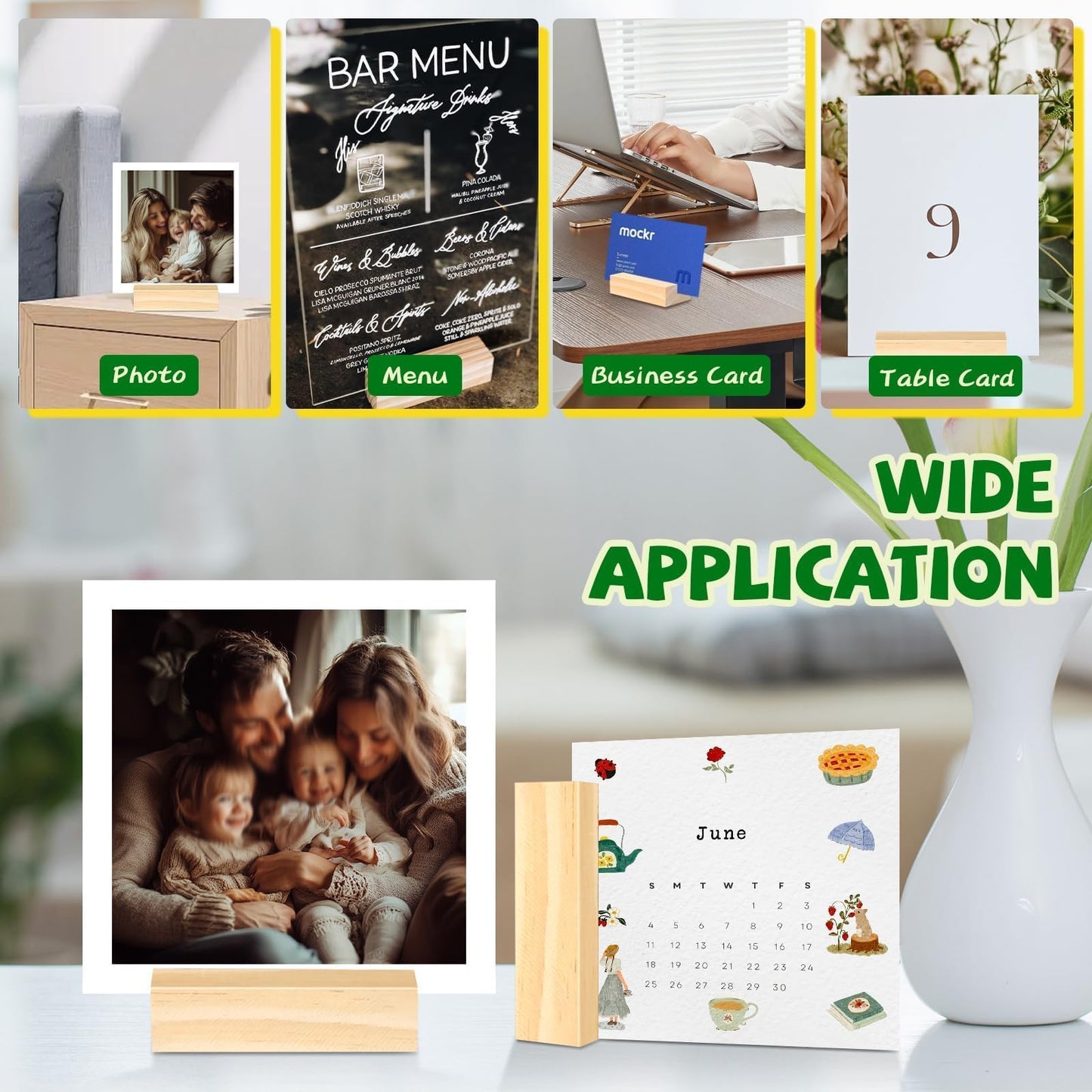 ISUSSER 15 Pieces Wood Table Number Stands Wood Place Card Holders Picture Holder Acrylic Sign Holders for Ceremony Birthday Party Home Decoration