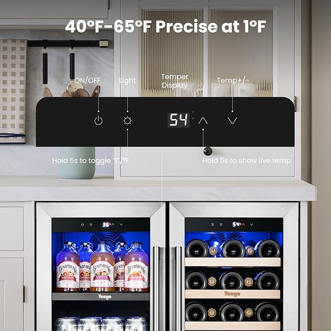 Yeego Wine and Beverage Refrigerator, 30" Dual Zone Upgraded Wine Beverage Cooler Built-In or Freestanding Wine Fridge with Glass French Door,Large Capacity Beer Fridge Holds 80 Can & 33 Bottle