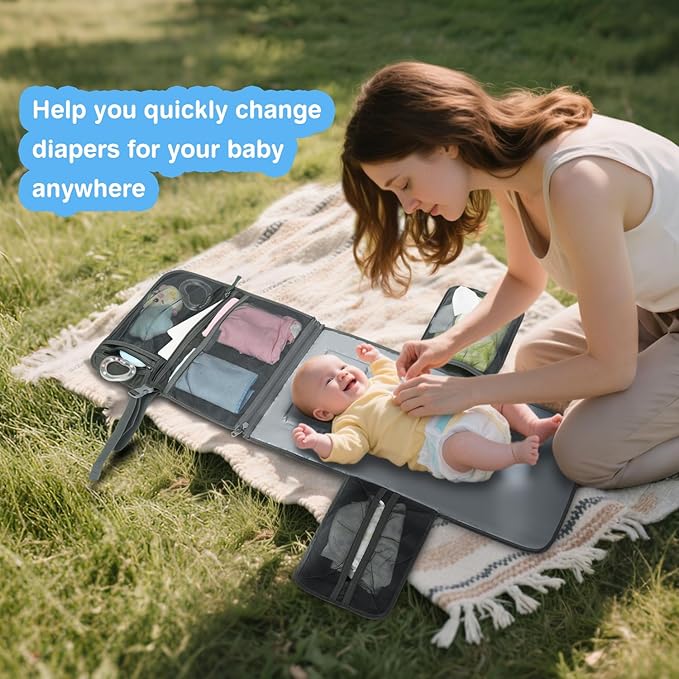 2-in-1 Diaper Changing Pad with Detachable Storage, Quilted Design, Waterproof, Travel-Friendly