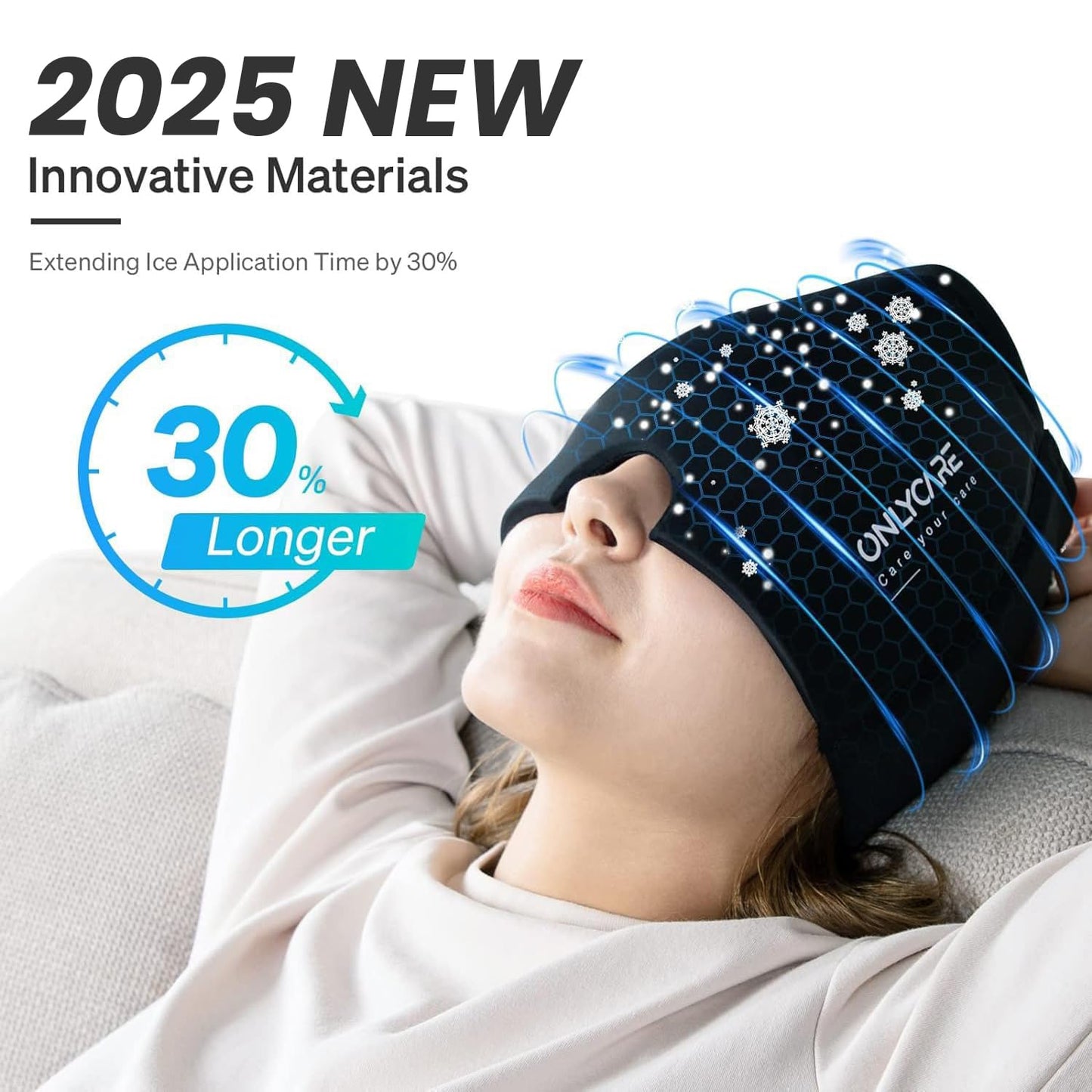 ONLYCARE Migraine Relief Cap, Soothing Migraine Mask, Upgraded Odorless Gel Ice Head Wrap, Hot and Cold Therapy, Headache Ice Pack for Tension, Stress, Hangover (Black)