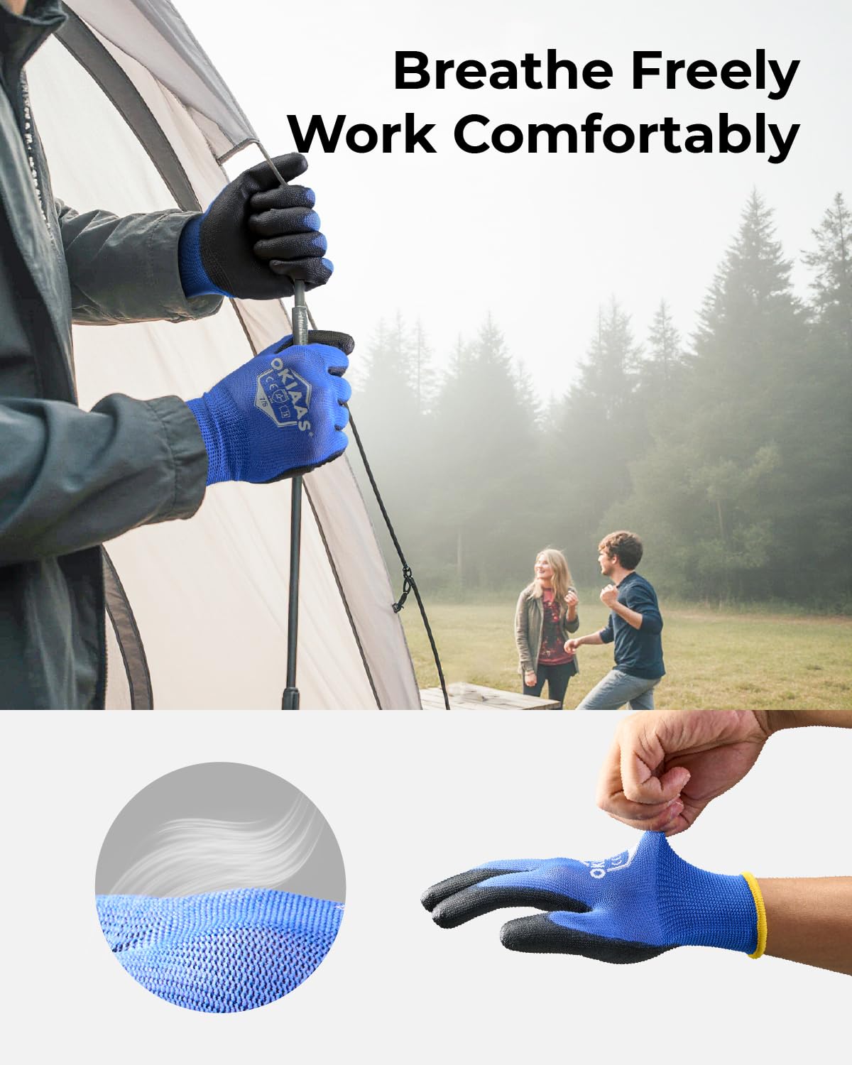 OKIAAS Work Gloves for Men，Ultra Thin and Lightweight Working Gloves with Grip, 12 Pairs Bulk Pack Construction Gloves with Polyurethane Coating for Light Duty Work (Black, X-Large)