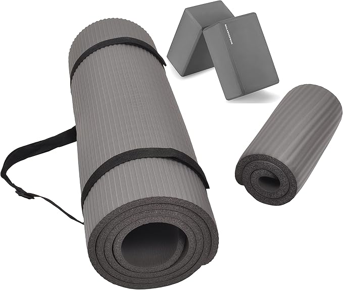 Fitvids All Purpose 1/2-Inch Extra Thick High Density Anti-Tear Exercise Yoga Mat and Knee Pad with Carrying Strap and Opt...