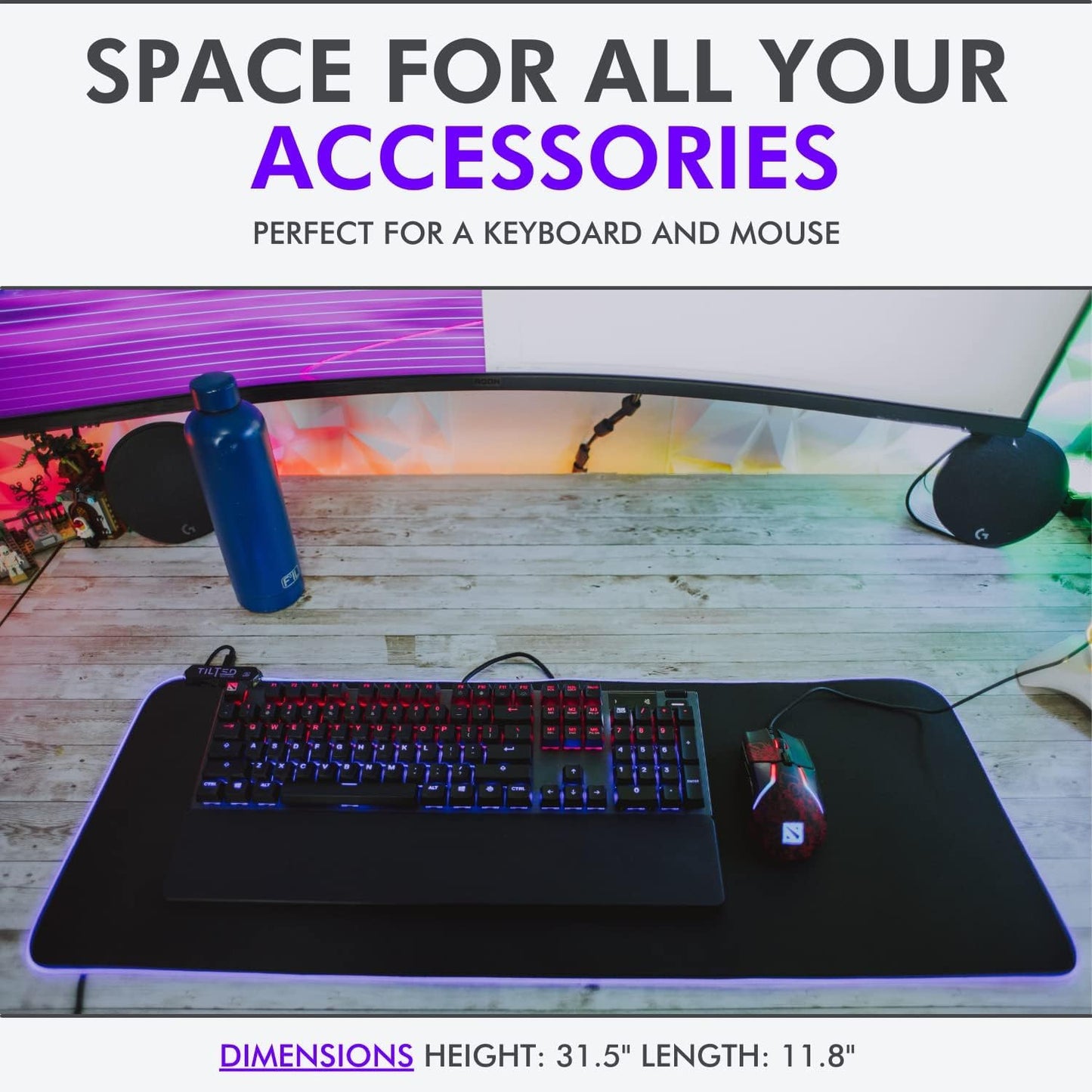 Tilted Nation RGB Mouse Pad for Gaming - Large LED Mousepad - LED Desk mat with 8 Adjustable Light Modes - Non Slip Rubber Base, Easy to Clean Water Proof Surface Mat for Keyboard and Mouse