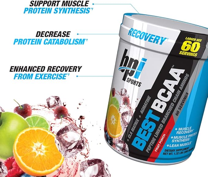 BPI Sports Best BCAA - BCAA Powder - Branched Chain Amino Acids - Muscle Recovery - Muscle Protein Synthesis - Lean Muscle - Improved Performance – Hydration – Fruit Punch - 60 Servings - 1.32 Pound