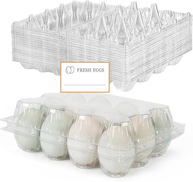50 Pack Large Plastic Egg Cartons - 1 Dozen Clear Duck Egg Tray - Reusable Egg Storage Holder for Refrigerator, Family Pasture, Duck Farm, Market Display