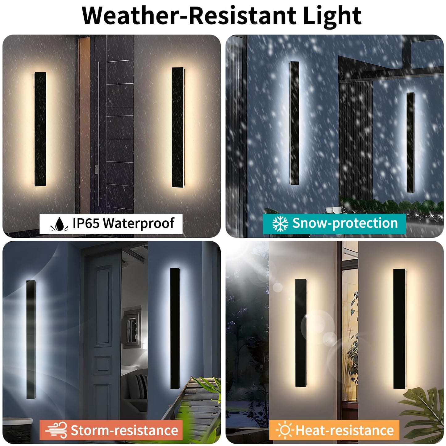 Mikeru 3CCT Dimmable Outdoor Wall Sconce, 39.3in IP65 Waterproof, Remote Control, Black, Model FTBD-ZB2P, 2-Pack