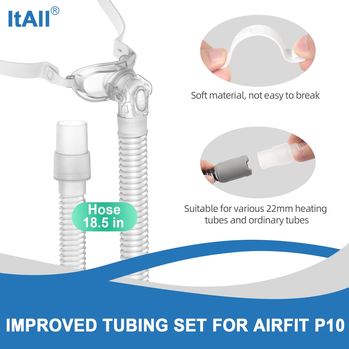 Replacement Set for Airfit P10，Headgear Tube Frame Assembly for P10，Improved Swivel Design Without Leakage, Added Flexibility & Lower Noise, ItAll Supplies for CPAP Users (No Cushion)