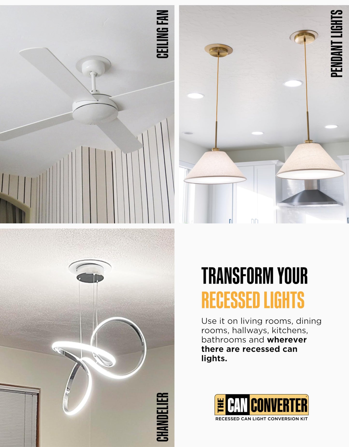 The Can Converter Recessed Can Light Conversion Kit with 7.75in Polished Gold Flat Ceiling Medallion