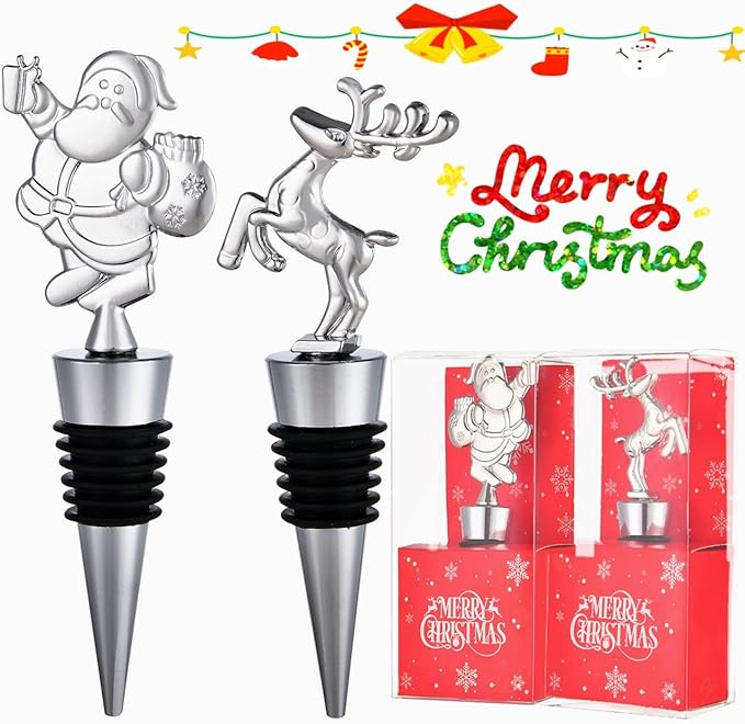 2 Pack Christmas Wine Stopper Alloy Wine Bottle Stoppers for Christmas Decorative Winter Decor Holiday Wedding Party Supplies, Wine Accessories Gift for Hostess - Xmas Wine Bottle Corkers