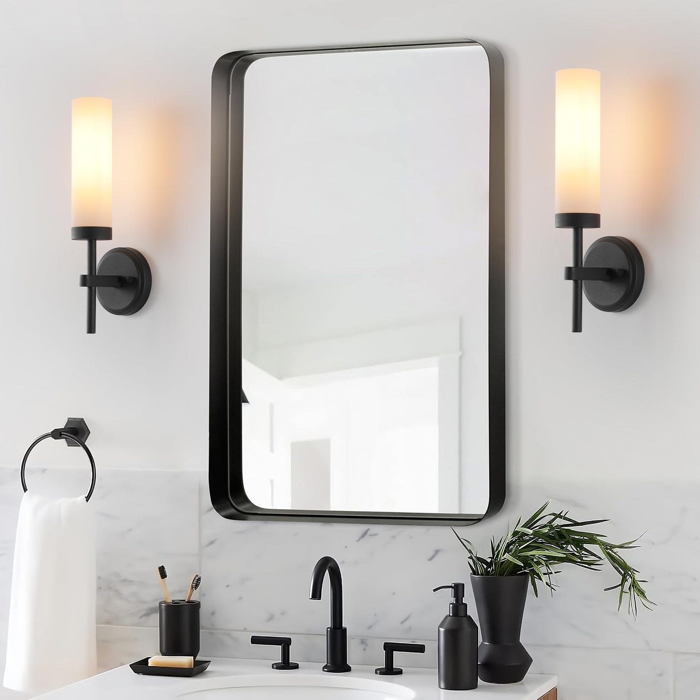 Wall Sconces Set Of Two Matte Black Bathroom Sconces Wall Lighting With White Glass  Modern Sconces Wall Decor Set Of 2 Wall Light Fixtures For Bathroom Mirror Living Room Hallway Bedroom Wall Lamp