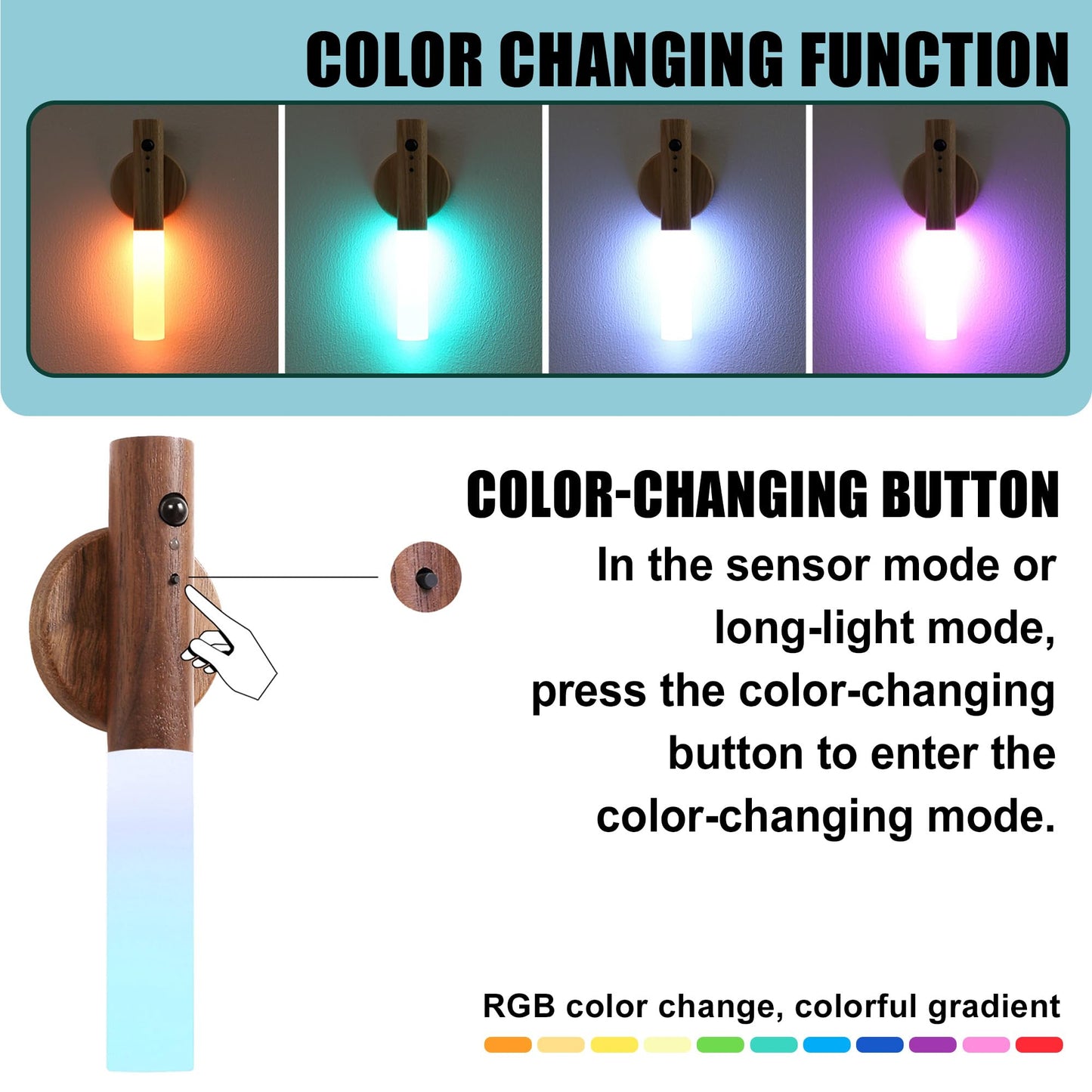 Landgoo Modern Wood Wall Sconce With Motion Sensor & Rgb Led Lights  Wireless Battery Operated Indoor Lighting For Living Room/Kitchen D?Cor