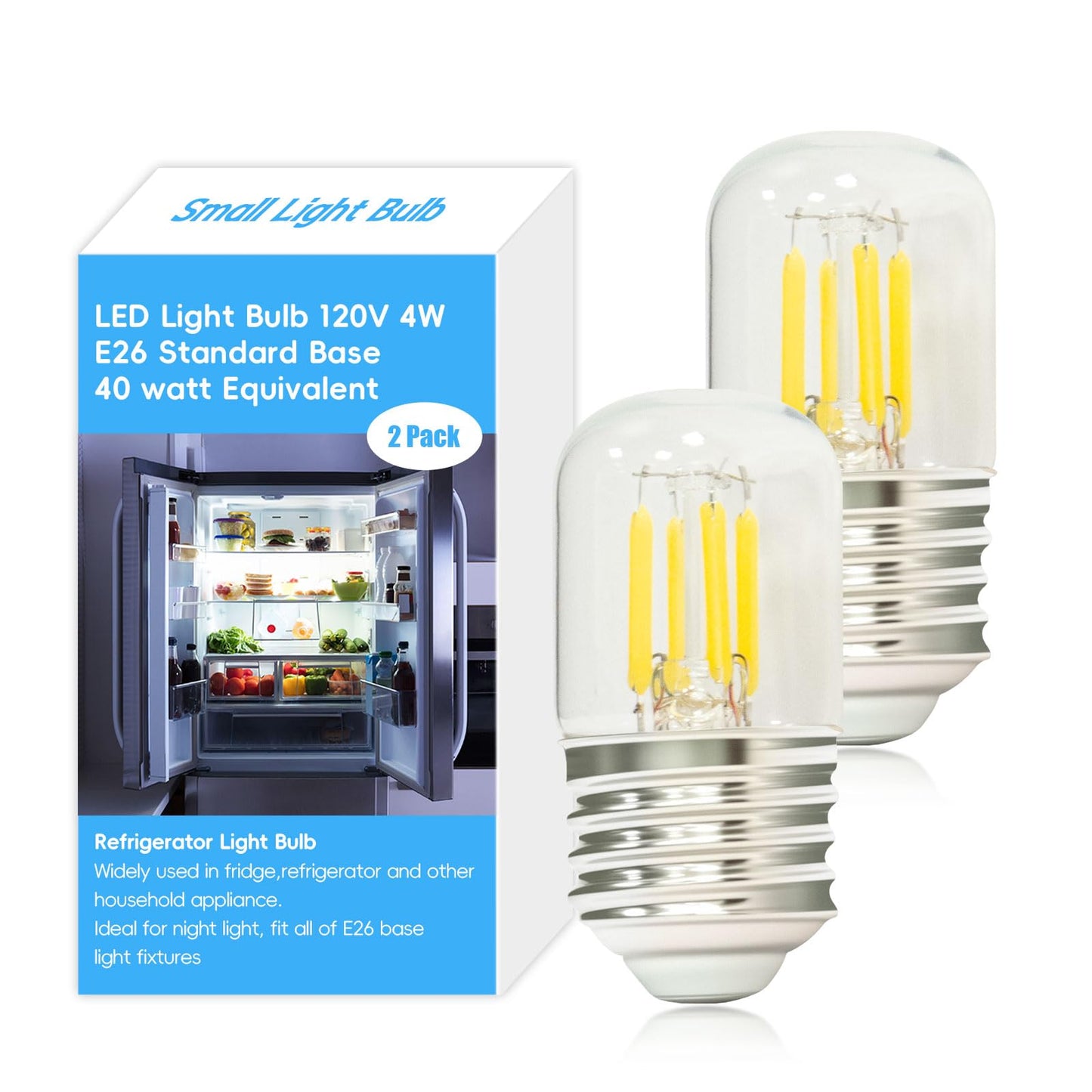 Jensense E26 Led Bulb 4W (40W Equivalent) Cool White 2 Pack For Refrigerators, Desk & Floor Lamps, Model Etl-Lbcst28E26