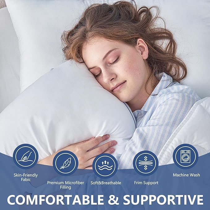 HARNY Bed Pillows for Sleeping, Queen Size Set of 2, Luxury Soft Hotel Quality and Supportive Down Alternative Microfiber Filled for Back, Stomach or Side Sleepers, Breathable & Skin-Friendly