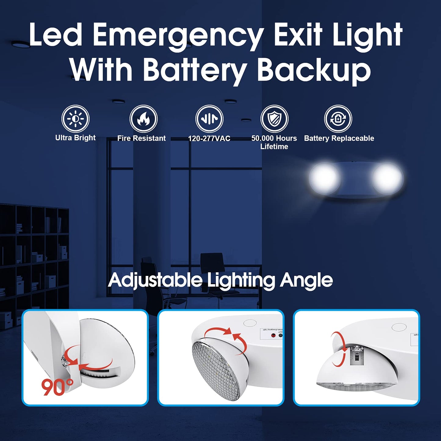 Sitisfi Emergency Light With Battery Backup  Commercial Hardwired Exit Lighting Fixtures  Two Adjustable Head Bug Eye Led Emergency Lighting  Ac 120-277V  Ul Certified (6 Pack)