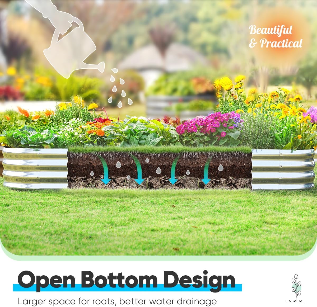 Quictent Galvanized Raised Garden Bed Kit, 6x3x1ft Oval Large Metal Outdoor Planting Box, Ground Planter Strengthened by Crossbar, Silver