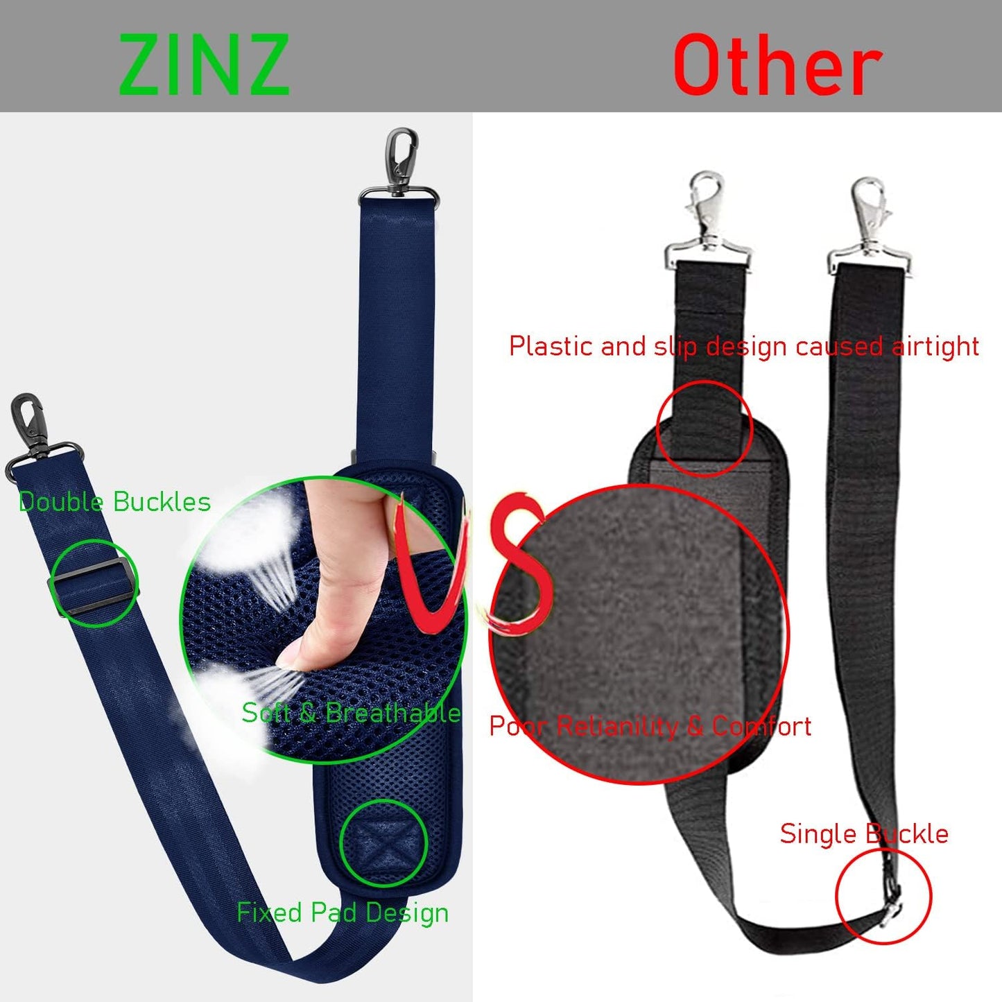 ZINZ 77 Inch Shoulder Strap Univesal Bag Strap with Fixed Pad Ultra Thick Plus Long & Breathable Cushion, Replacement Strap for Bags,Blue