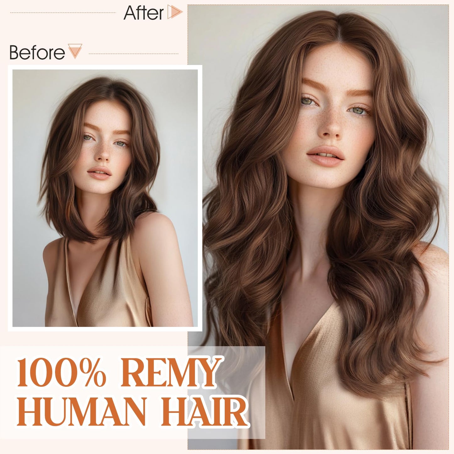 S-noilite Wavy Halo Hair Extensions Real Human Hair,18Inch Invisible Wire Hair Extensions,2 Clips Halo Extensions for Women(Medi