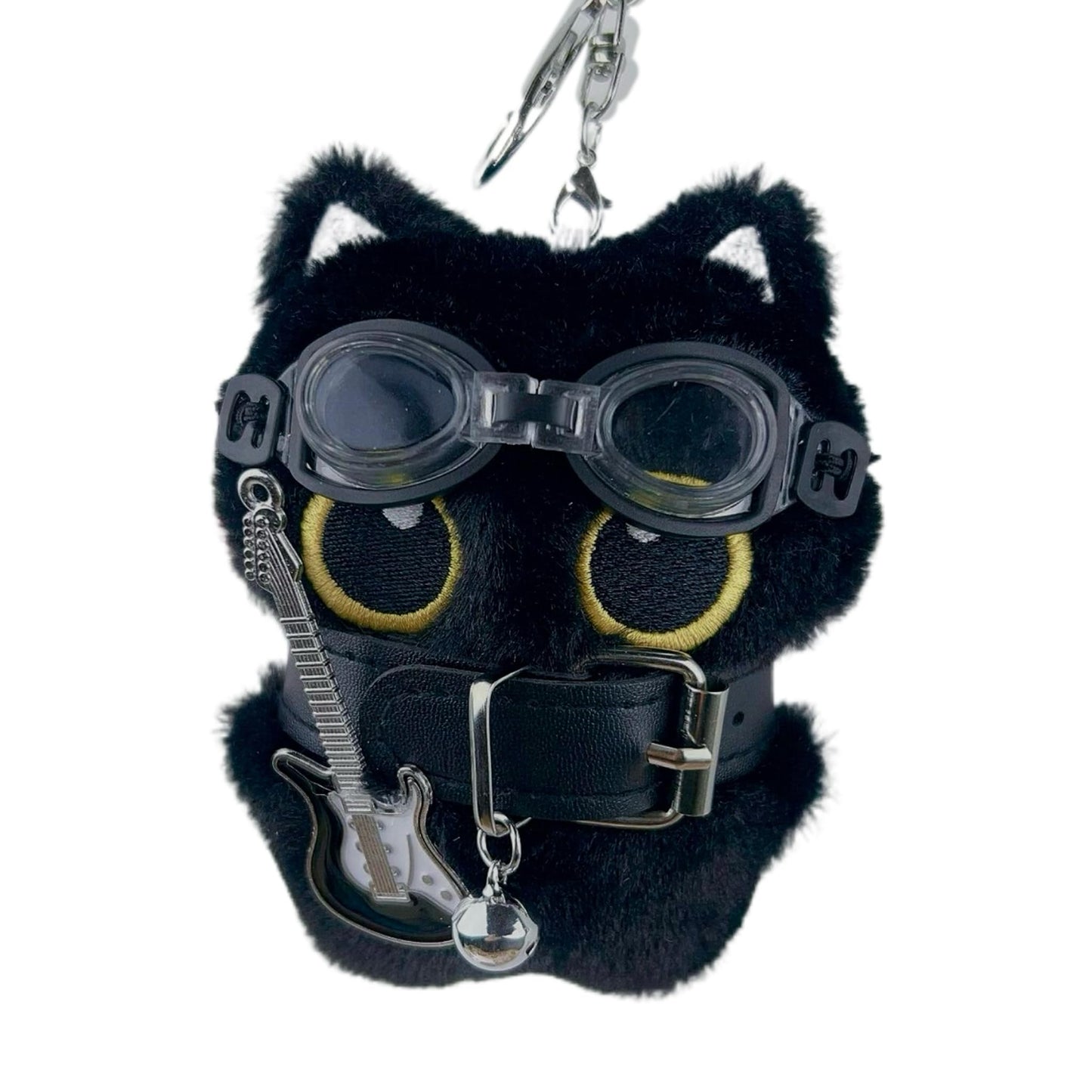 Tileafry Black Cat Keychain with 3 Accessories – Soft Plush, Backpacks Keychain,Pet Lovers (Glasses, Scarf, Guitar) (3