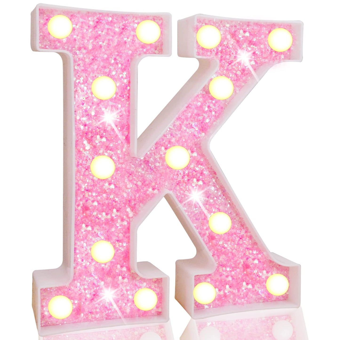 Pooqla Led Marquee Letter Sign - Pink Glitter Alphabet Light Up Decor For Parties, Weddings, And Home, Battery Powered, Letter K