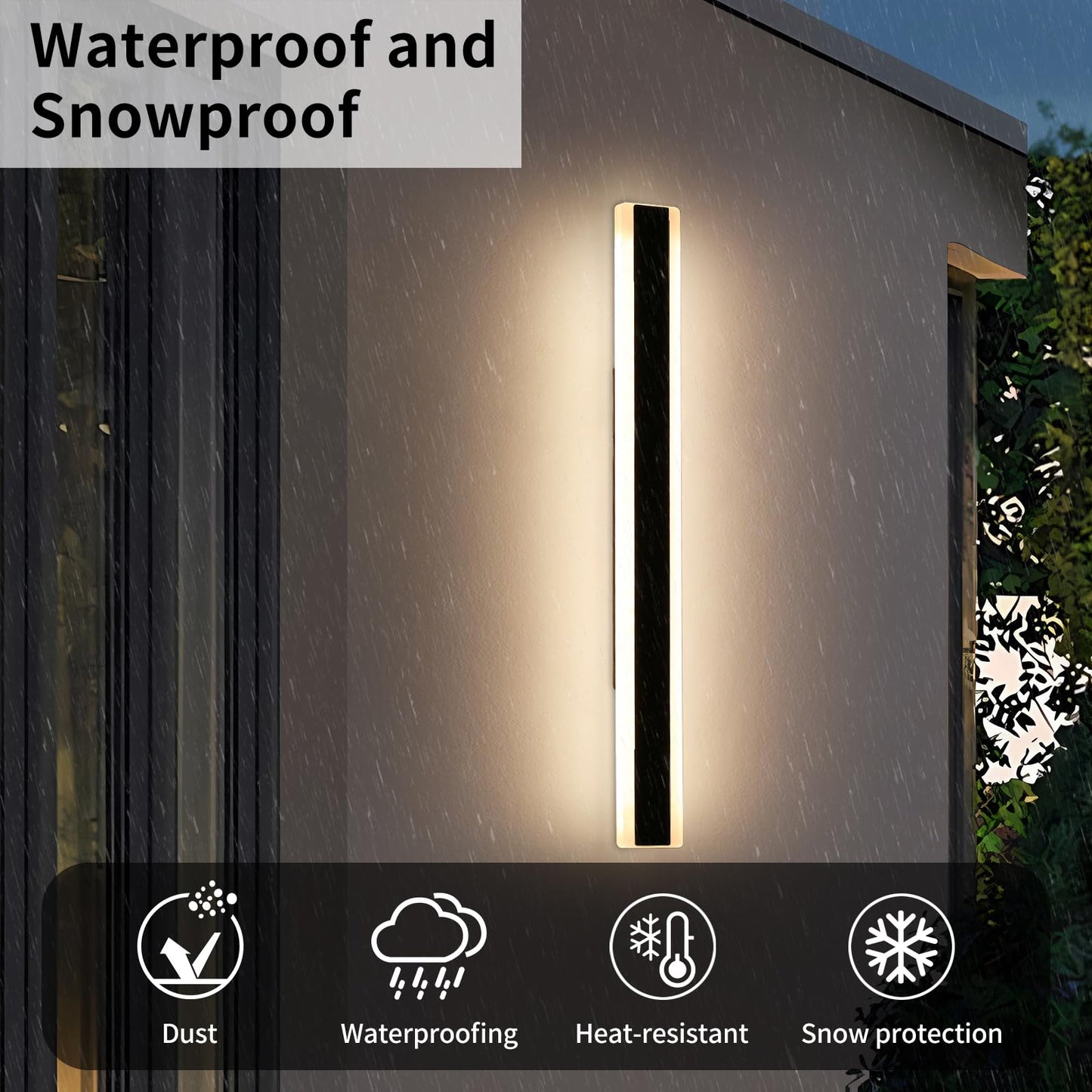 Daoseolo 47-inch Outdoor Wall Sconces, Dimmable 3000K-6000K, IP65 Waterproof, Iron, Model TC-FTBD-1112