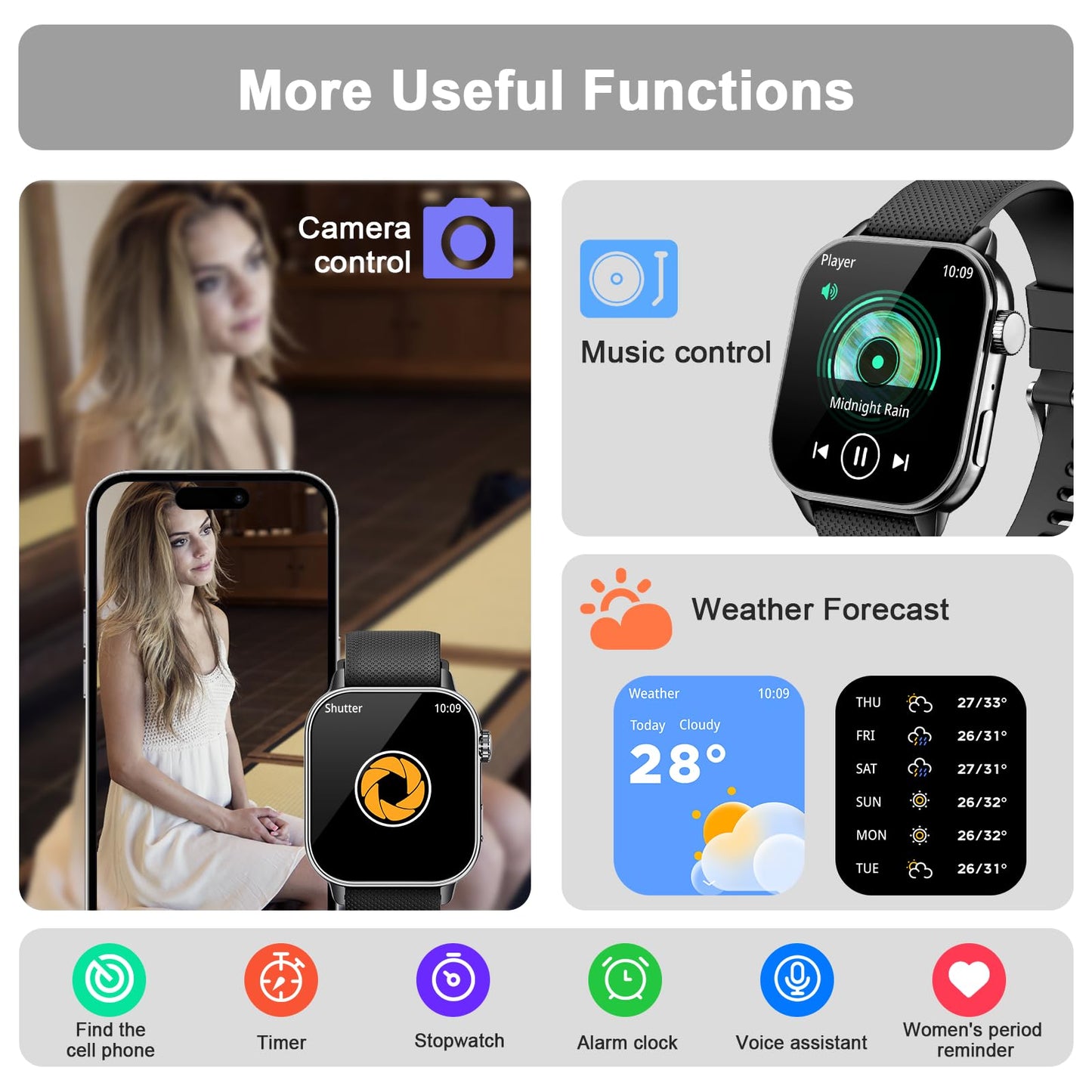 Smart Watches for Men Women, 1.85'' AMOLED HD Fitness Tracker with 100+ Sports Modes, Smartwatches with Bluetooth Call/Heart Rate/Sleep Monitor/Pedometer, IP68 Waterproof Watch for Swimming, Black