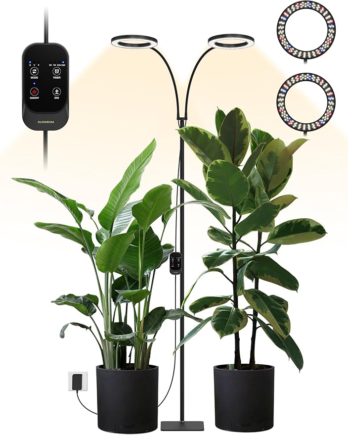 GLOWRIUM 48W LED Dual-Head Grow Light for Indoor Plants, 23.5-71" Adjustable Height, 3-Growing Full Spectrum for Tall Plan...
