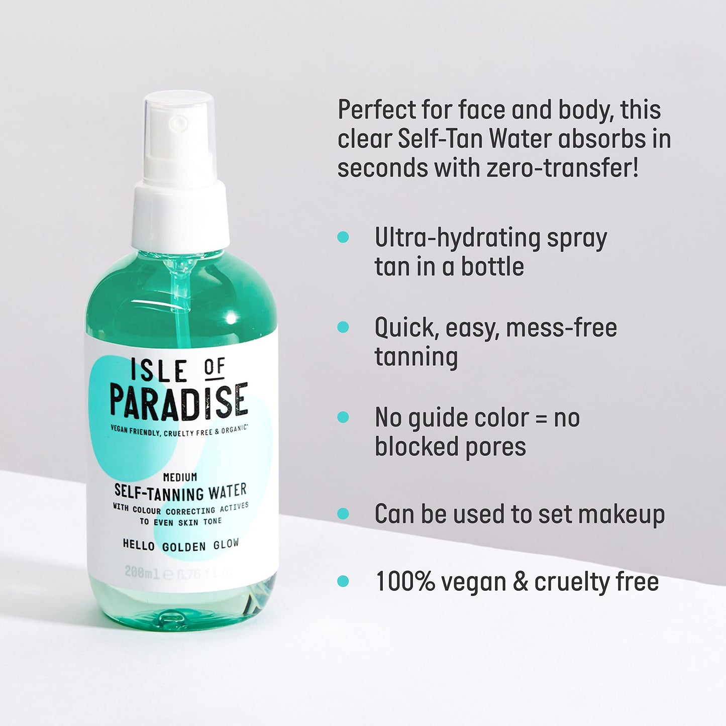 Isle of Paradise Self Tanning Water, Medium (Golden Glow) - Color Correcting and Red Cancelling Self Tan Spray, Vegan and Cruelt