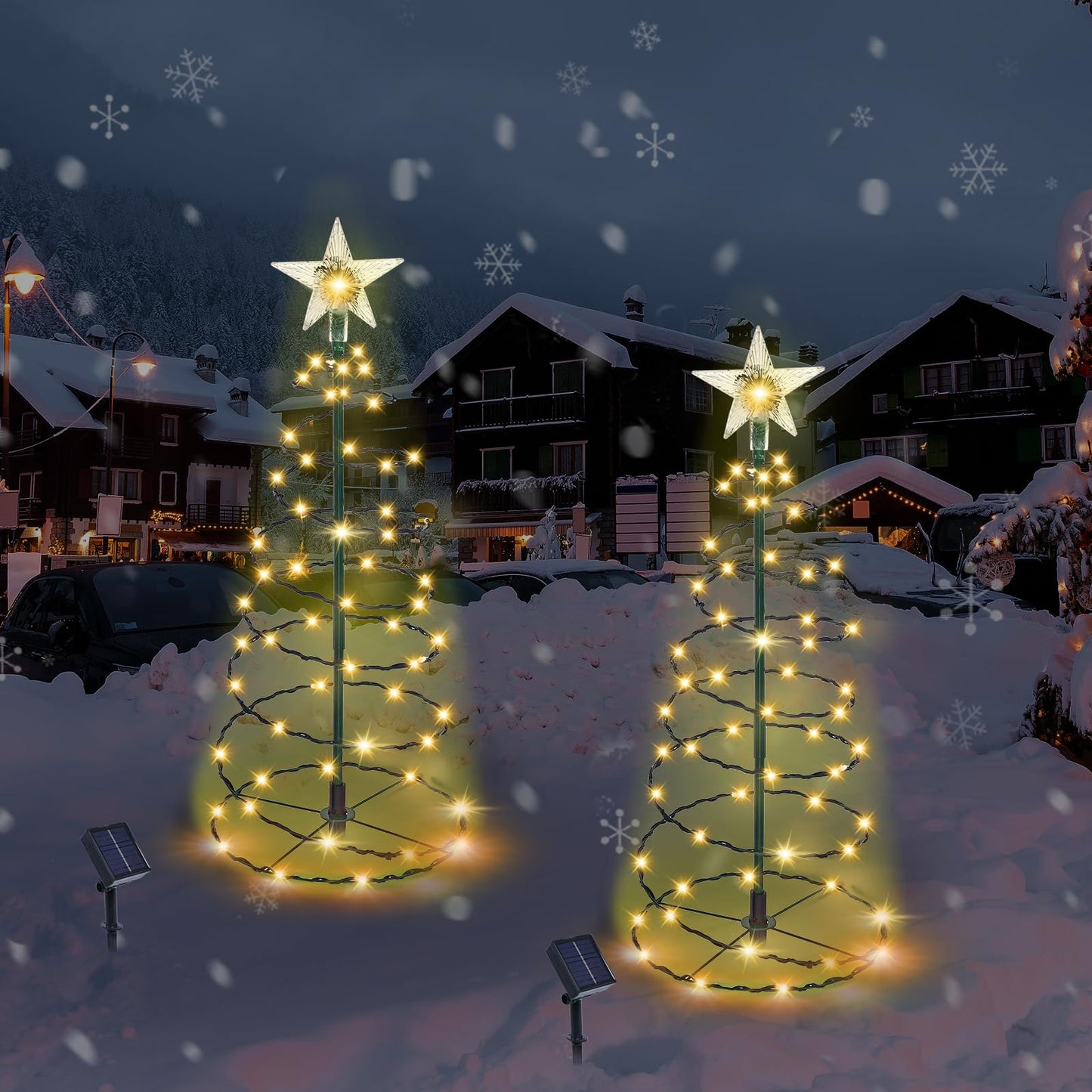 Outdoor Christmas Decorations  2 Pack 20   Spiral Solar Christmas Tree Lights  8 Modes Solar Pathway Lights  Waterpoof Light Up Prelit Xmas Tree For Garden Patio Yard Walkway Driveway(Warm White)