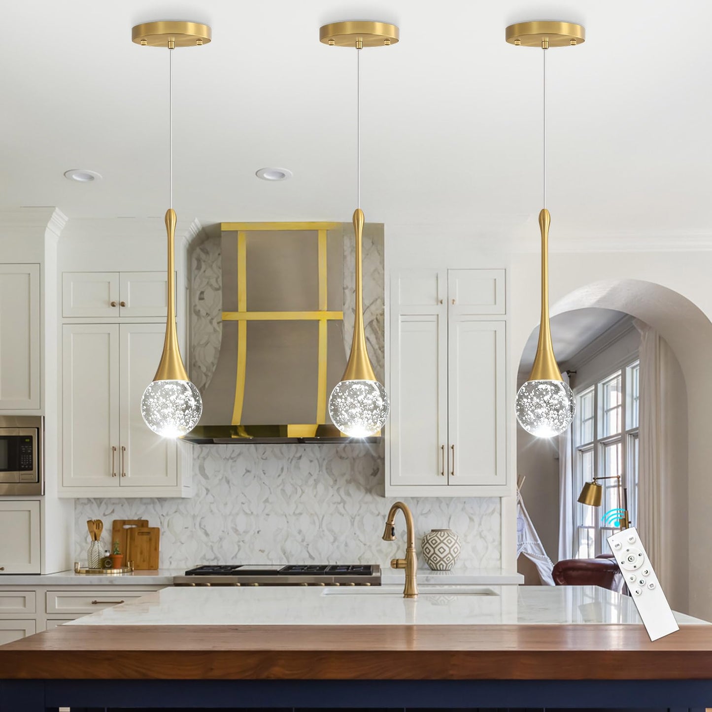 Cenozo Modern Pendant Lights For Kitchen Island Led Dimmable Crystal Glam Ceiling Pendant Lighting For Dining Room Hallway Bedroom Corner Lamp Antique Gold