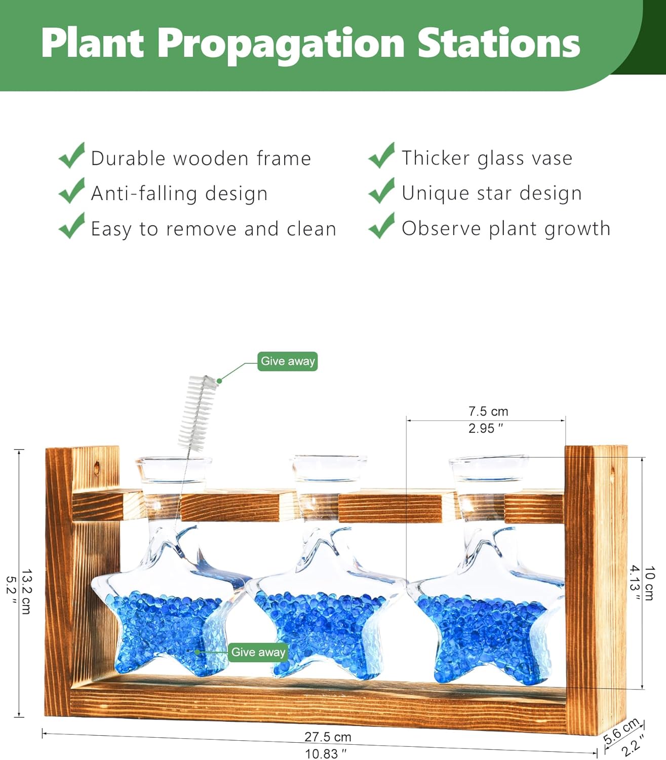 Nacome Plant Terrarium with Wooden Stand,Star-Shaped Planter Propagation Station Glass Vase for Home Office Decor- Unique Gifts for Plant Lovers Women Mom