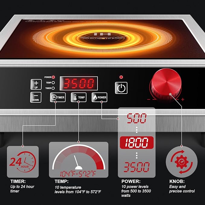 3500W 220V~240V Commercial Induction Cooktop, Powerful Electric Induction Burner, Countertop Electric Stove with Digital Sensor, Touch/Knob Control