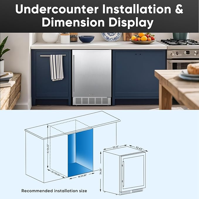 Outdoor 24 Inch Beverage Refrigerator, 180 Can Built-in or Freestanding Beverage Cooler, Stainless Steel Door, Waterproof and Fast Cooling & Low Noise - Home and Patio Use
