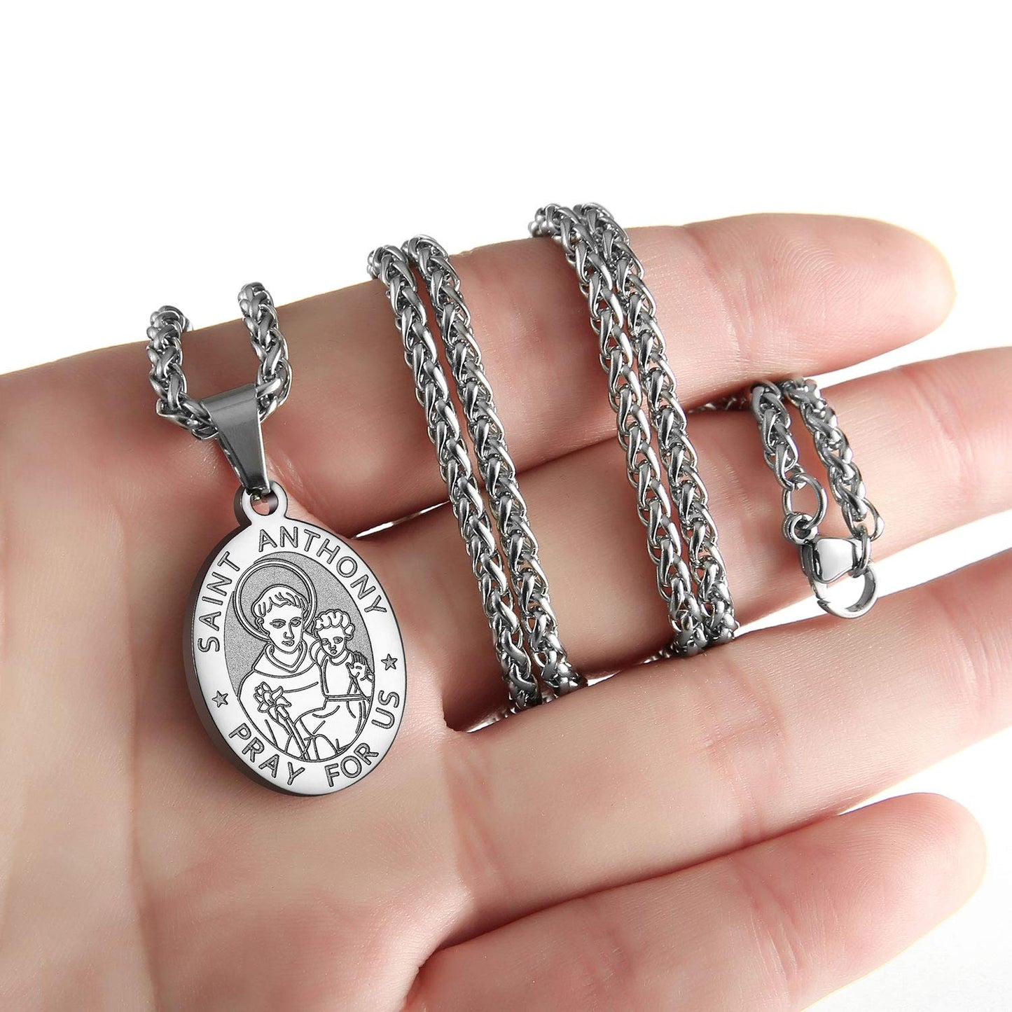 P. BLAKE St.Raphael Pendant Necklace for Men Stainless Steel Catholic Saint Raphael Archangel Medal with Chain 24 Inches