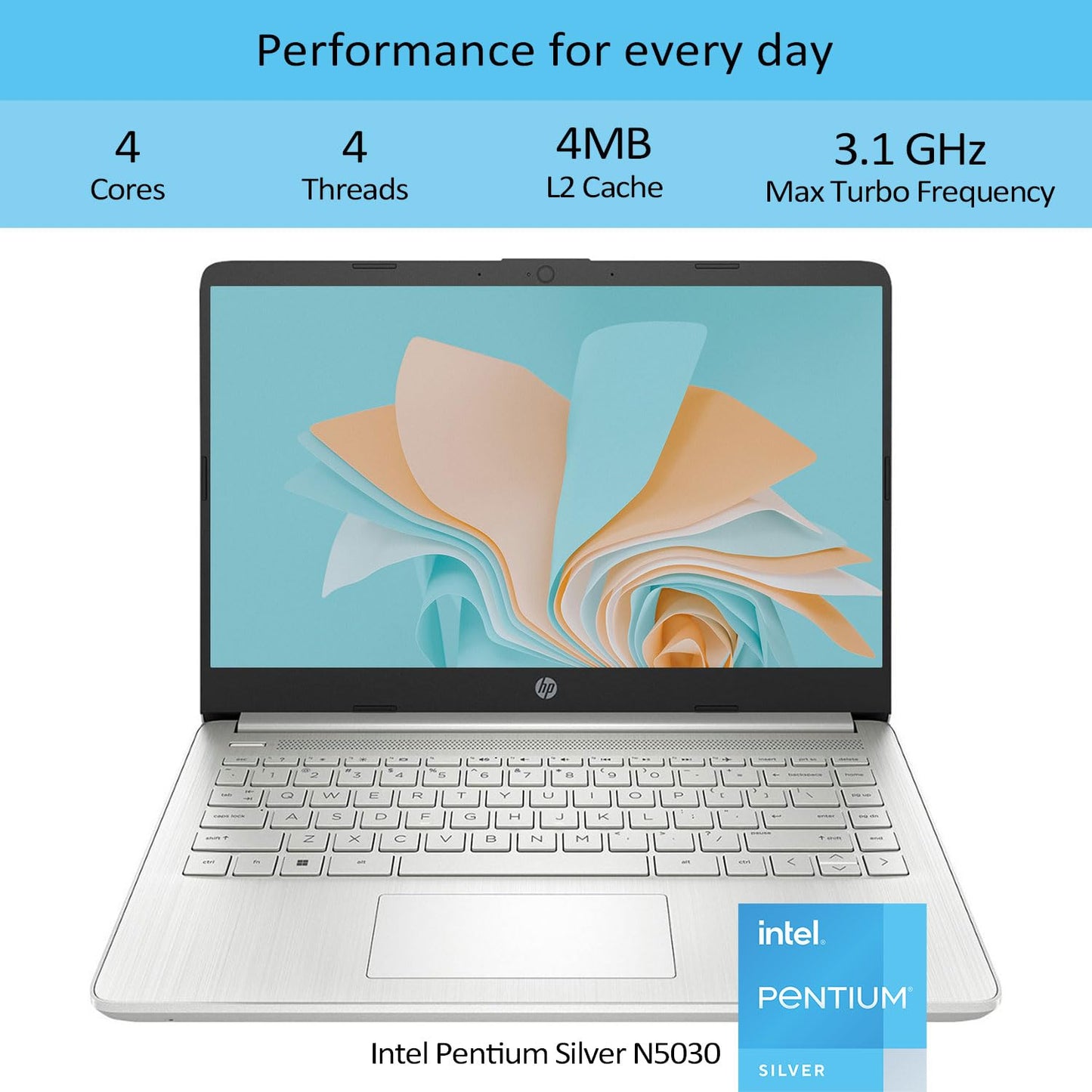 Hp Daily Laptop, 14 Hd Display, Intel Pentium Silver N5030 Processor, 8Gb Ram, 256Gb Ssd, Webcam, Hdmi, Sd Card Reader, Wi-Fi, W