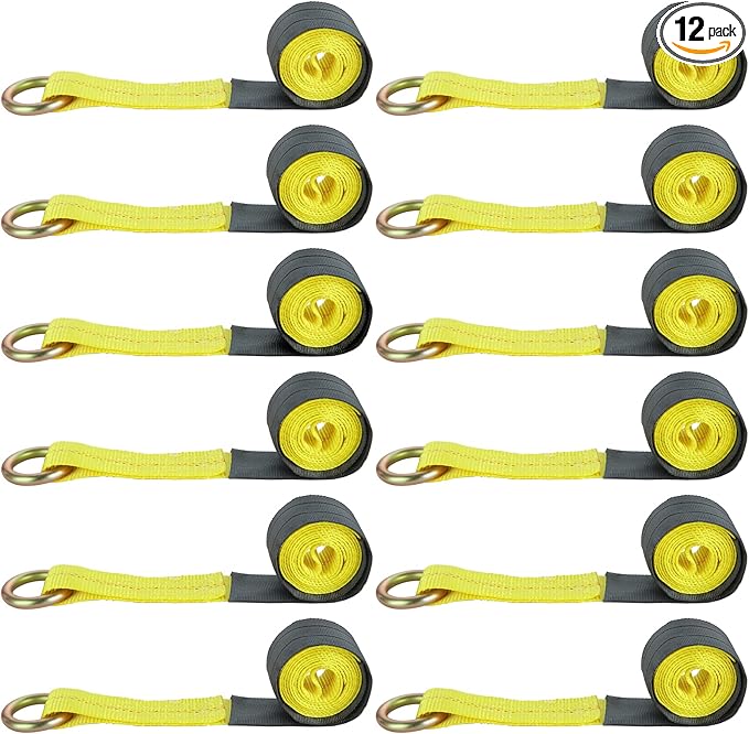 GBACHOOSE 12Pack 2" x 8 Ft Lasso Straps with D Ring, D Ring Straps for Wheel Lift, Wrecker, Rollback, Tow Truck(11, 000 Lbs)