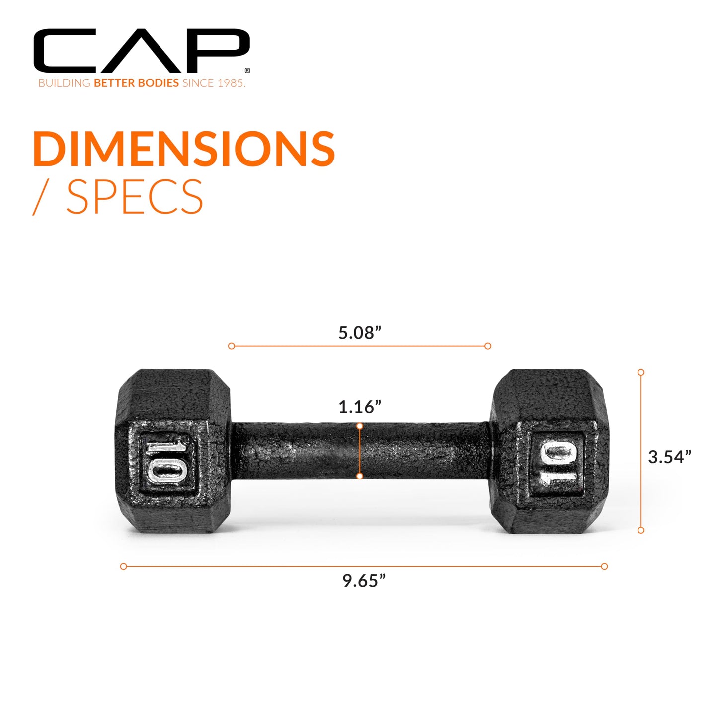 CAP Barbell Cast Iron Hex Dumbbell, Black, Single, 10 lb