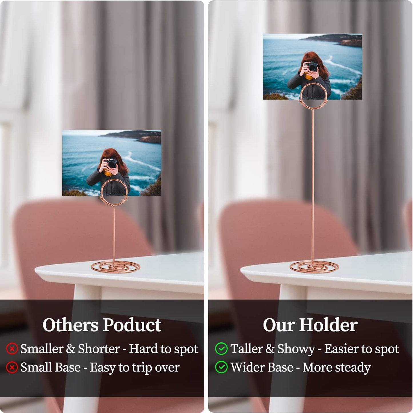 Table Number Holders 10Pcs - 8.75 inch Tall Table Number Stands Place Card Holder for Wedding Party Graduation Reception Restaurant Home Photo Picture Office Memo (Rose Gold, 8.75")