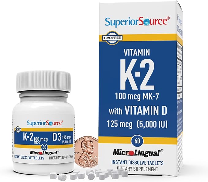 Superior Source Vitamin K-2 100 mcg with Vitamin D3 125 mcg - Bone Strength Support Supplement - Aids Healthy Joints - Immune System Health Support - 60 Sublingual Dissolving Tablets
