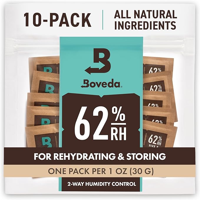 Boveda 62% RH Size 8-10 Pack Two-Way Humidity Control Packs - for Storing 1 oz - Moisture Absorber for Small Storage Conta...